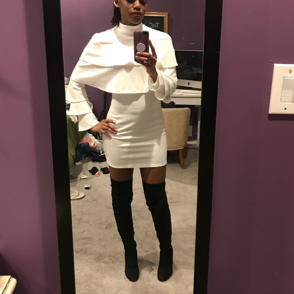White Ruffle Bodycon Dress - Picture 7 of 7